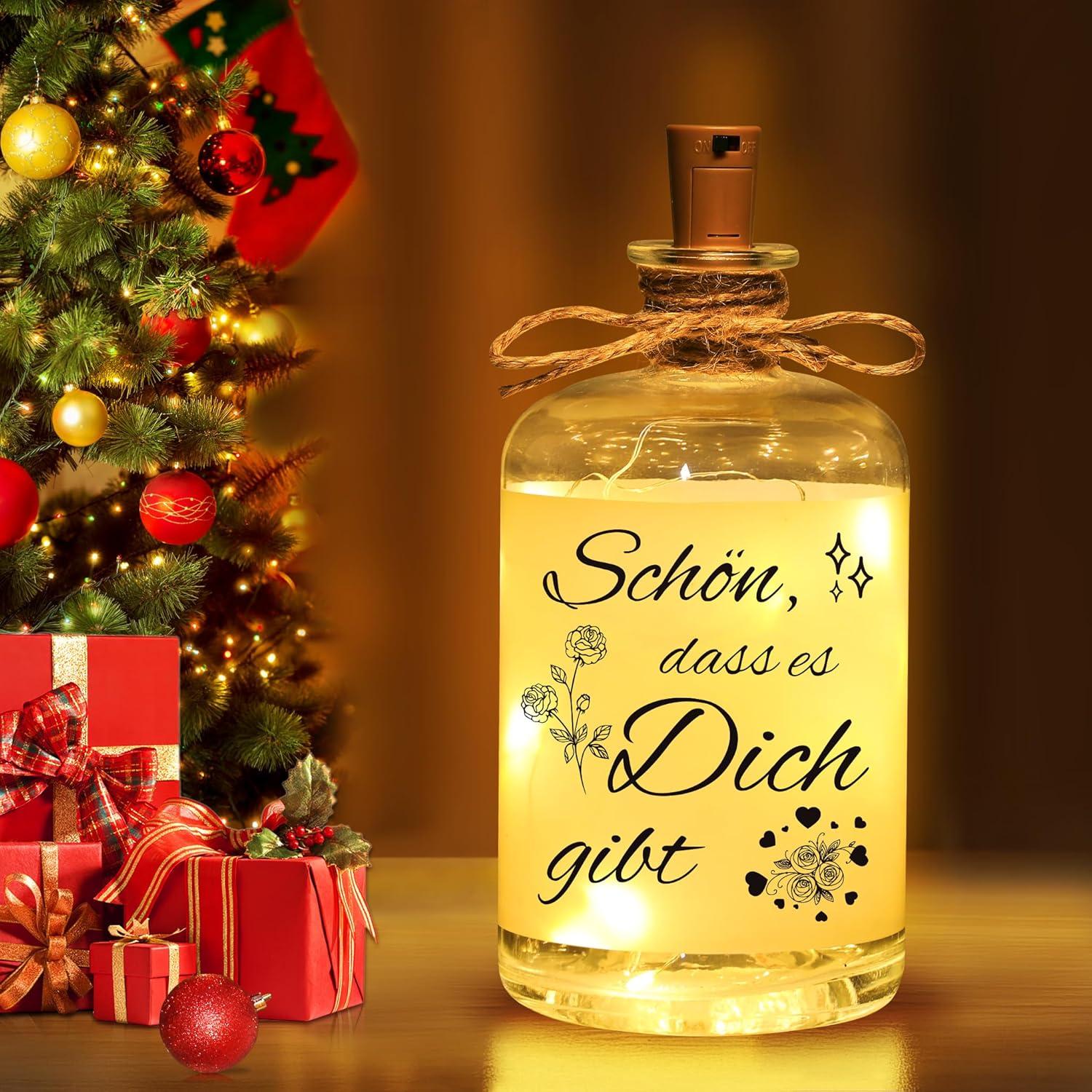 LED Flaschenlicht Spruch Schön dass es Dich gibt Weihnachtsgeschenk