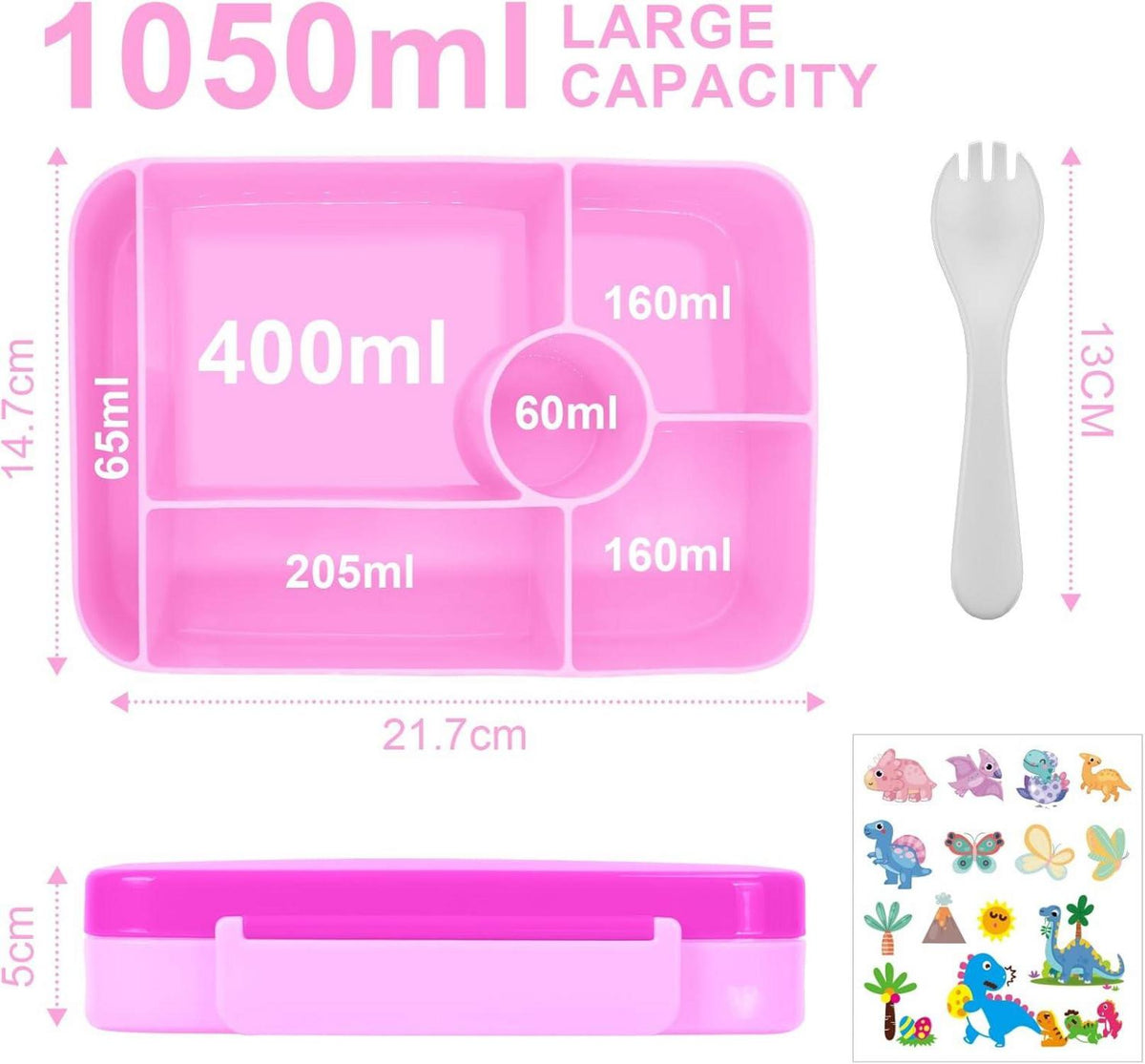 Brotdose Kinder mit Fächern 1050ml Bento-Box Auslaufsicher Lunchbox Kinder Mädchen Jungen Brotbox Mikrowelle spülmaschinenfest Rose