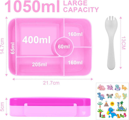 Brotdose Kinder mit Fächern 1050ml Bento-Box Auslaufsicher Lunchbox Kinder Mädchen Jungen Brotbox Mikrowelle spülmaschinenfest Rose