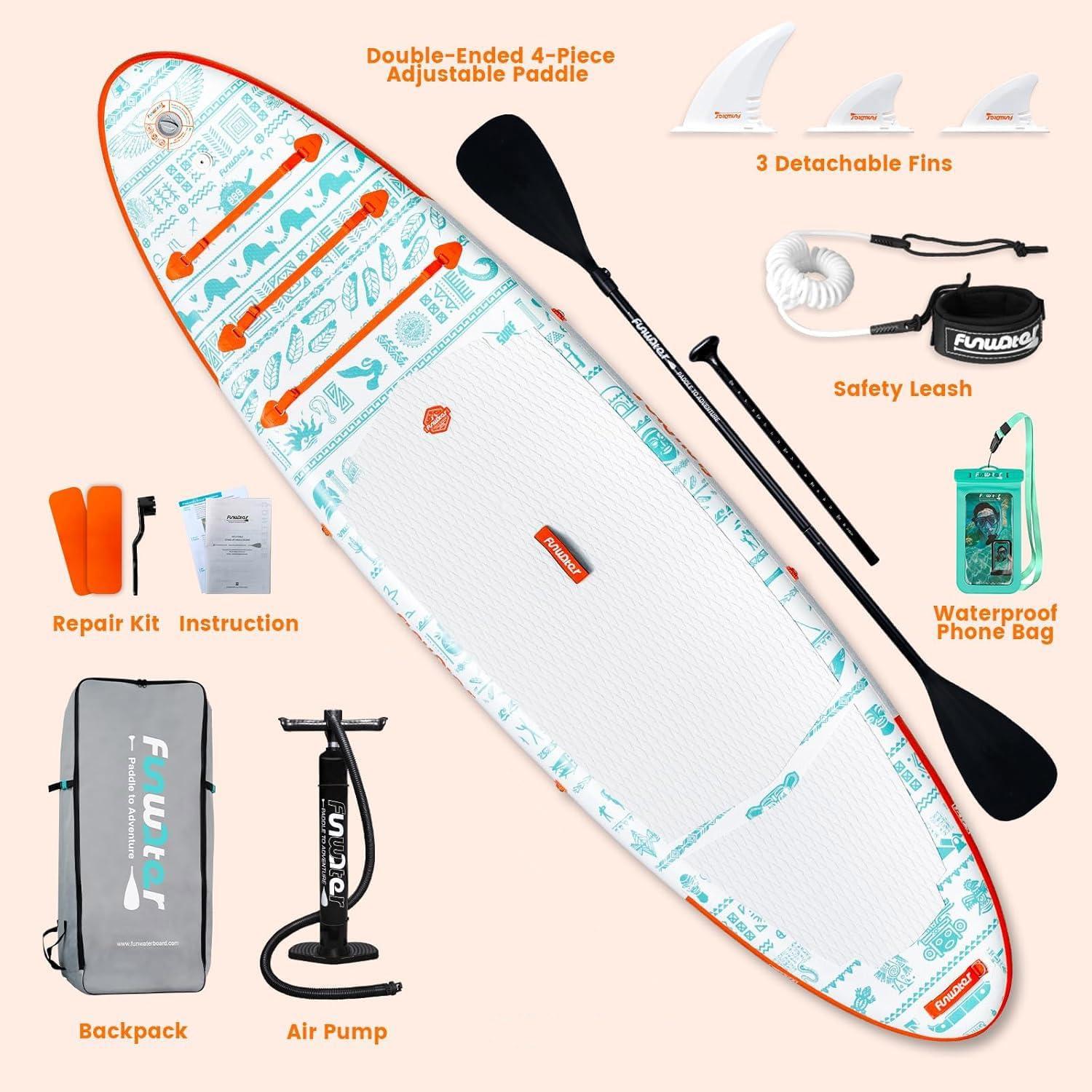 FunWater Aufblasbares Stand Up Paddle Board SUP TIKI Orange White