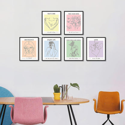 Abstrakte Minimalistische Linie Wandbilder Set 20x25 cm Mädchen Gesicht Blumen Schmetterling deco