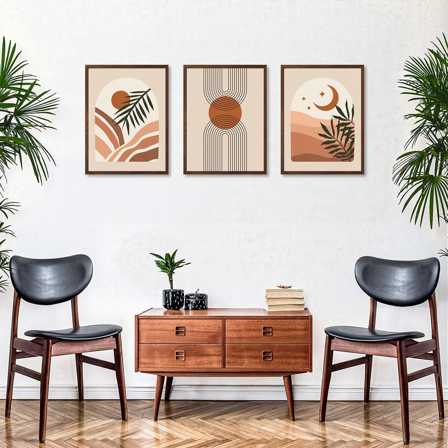 Boho Abstrakte Wandbilder Salbei Grün Geometrische Linie Leinwandbilder 30x40 cm