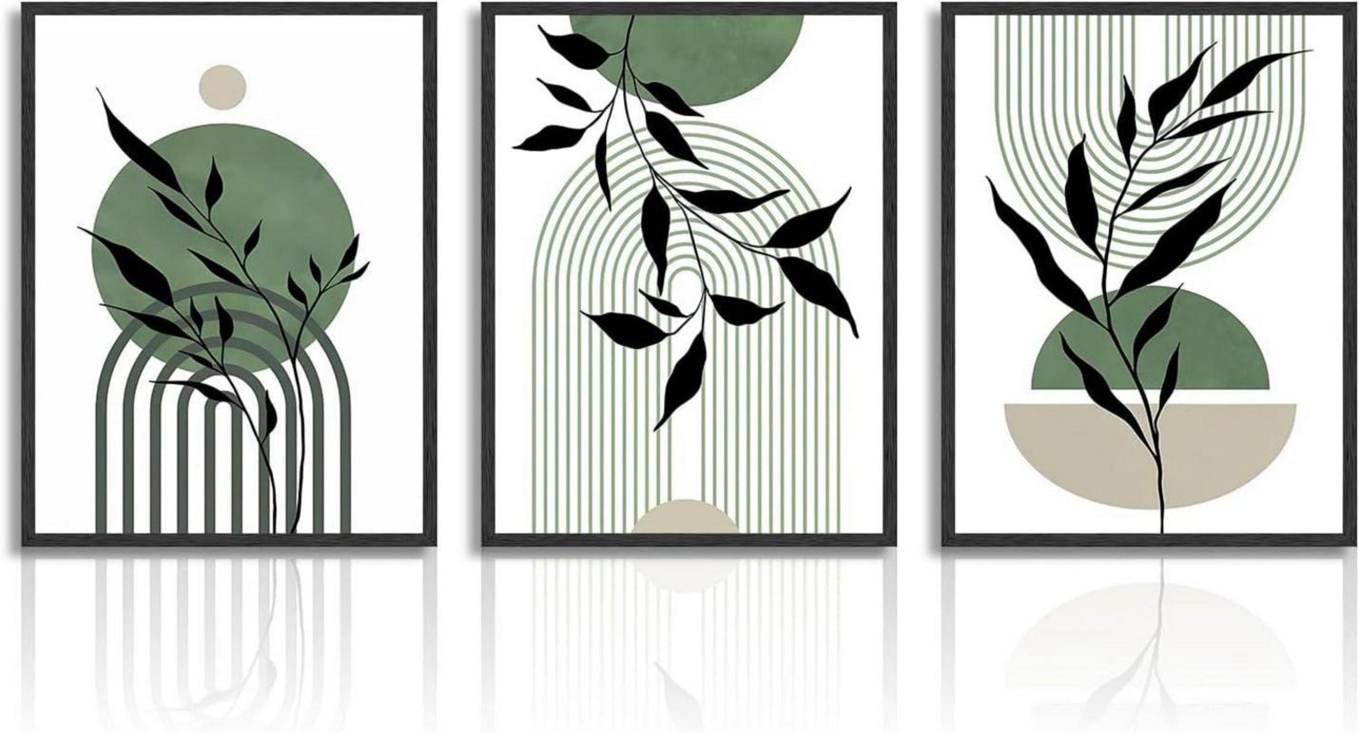 3er Set Salbei Grün Boho Wandbilder Modern 30x40cm