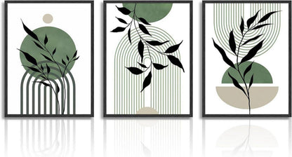 3er Set Salbei Grün Boho Wandbilder Modern 30x40cm