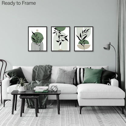 Salbei Grün Boho Wandbilder 30x40 cm, 3er Set für