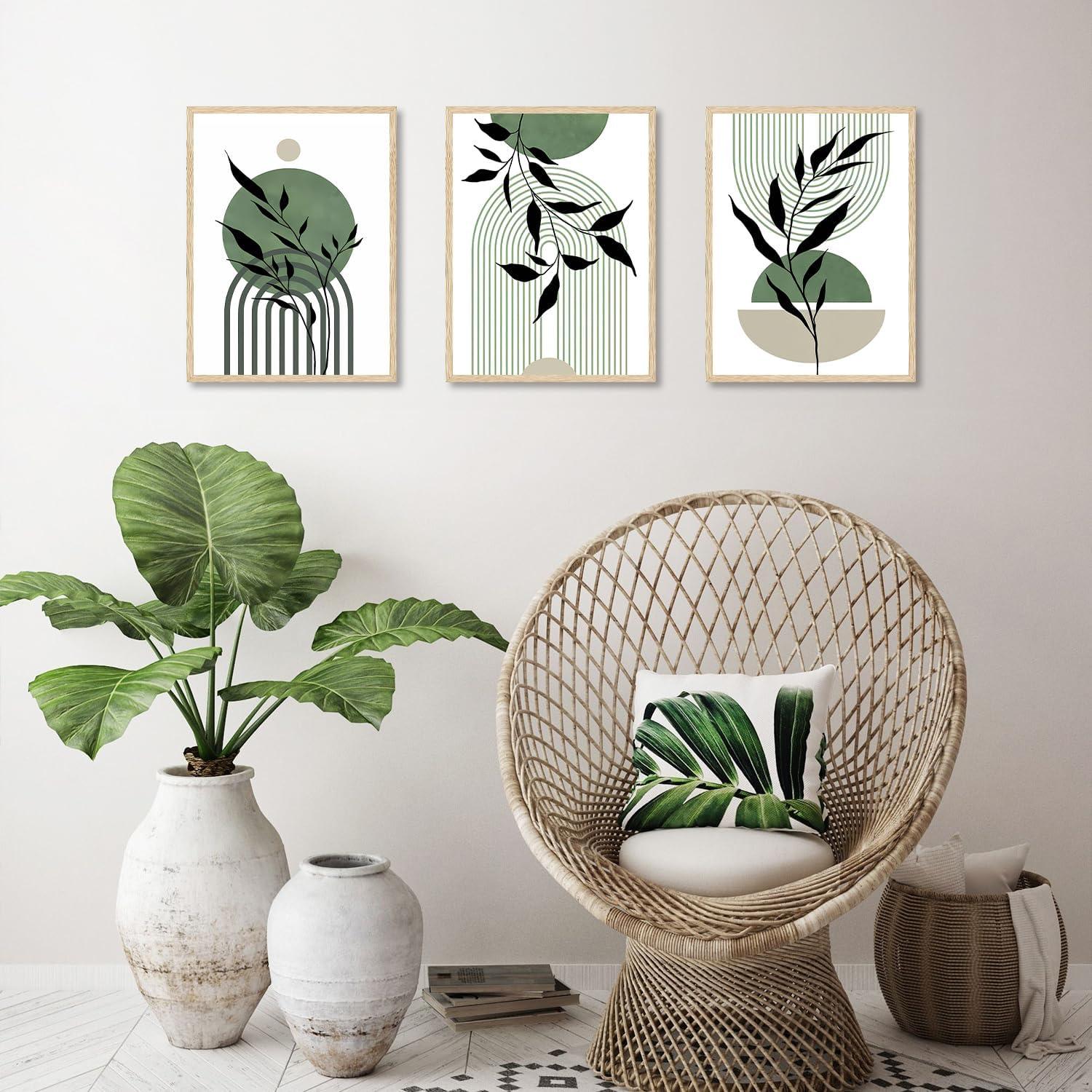 3er Set Salbei Grün Boho Wandbilder Modern 30x40cm