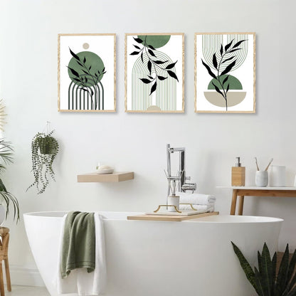 Boho Wandbilder Salbei Grün Moderne Geometrische Leinwandbilder 30x40cm 3er Set