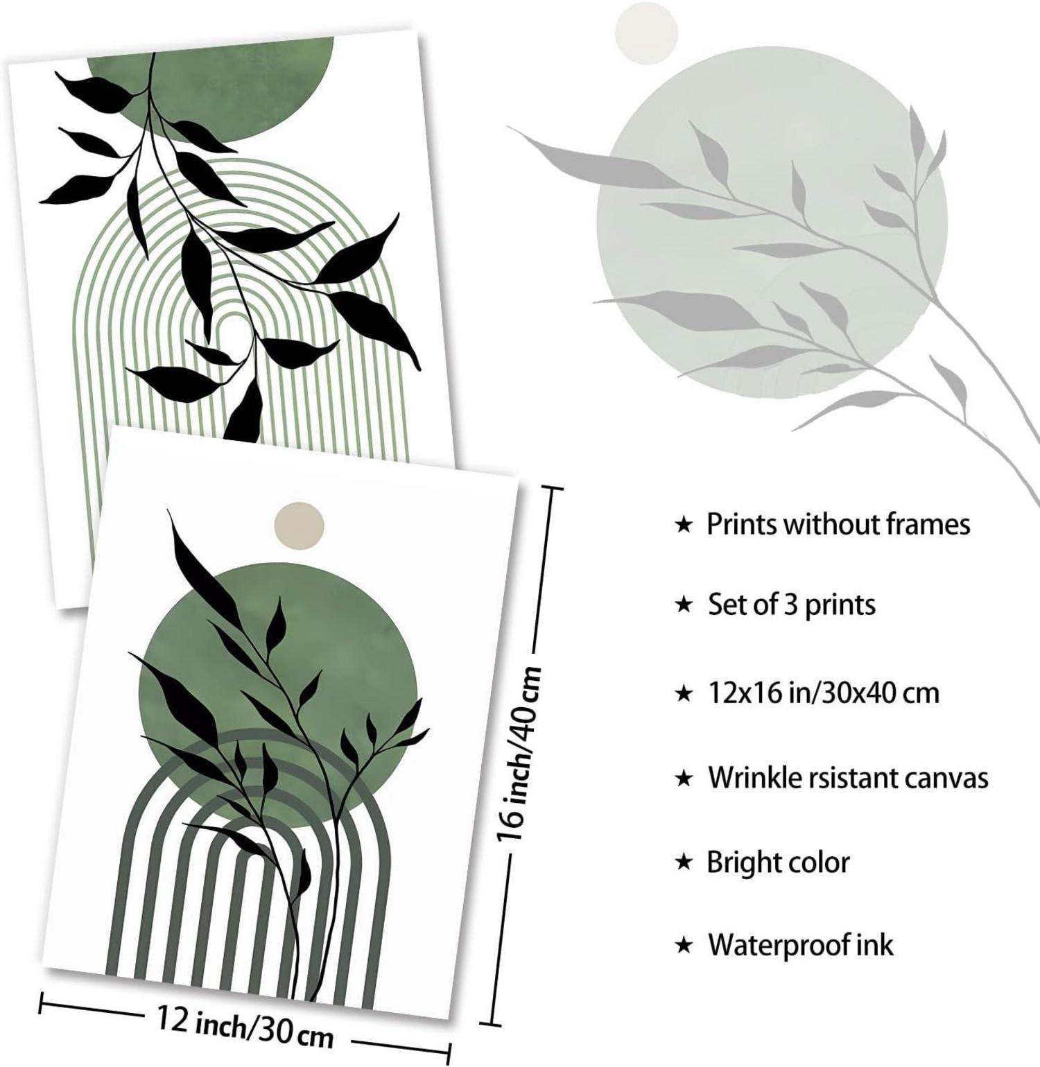 Boho Wandbilder Set 30x40 cm Salbei Grün Minimalistisch Geometrisch
