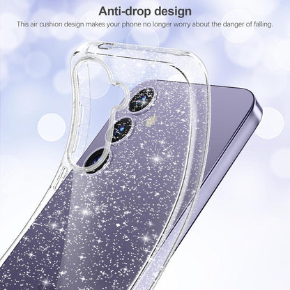 Klar Glitzer Handyhülle Samsung Galaxy S24 Plus 5G Hülle mit SchutzfolieTransparent TPU Silikon Case