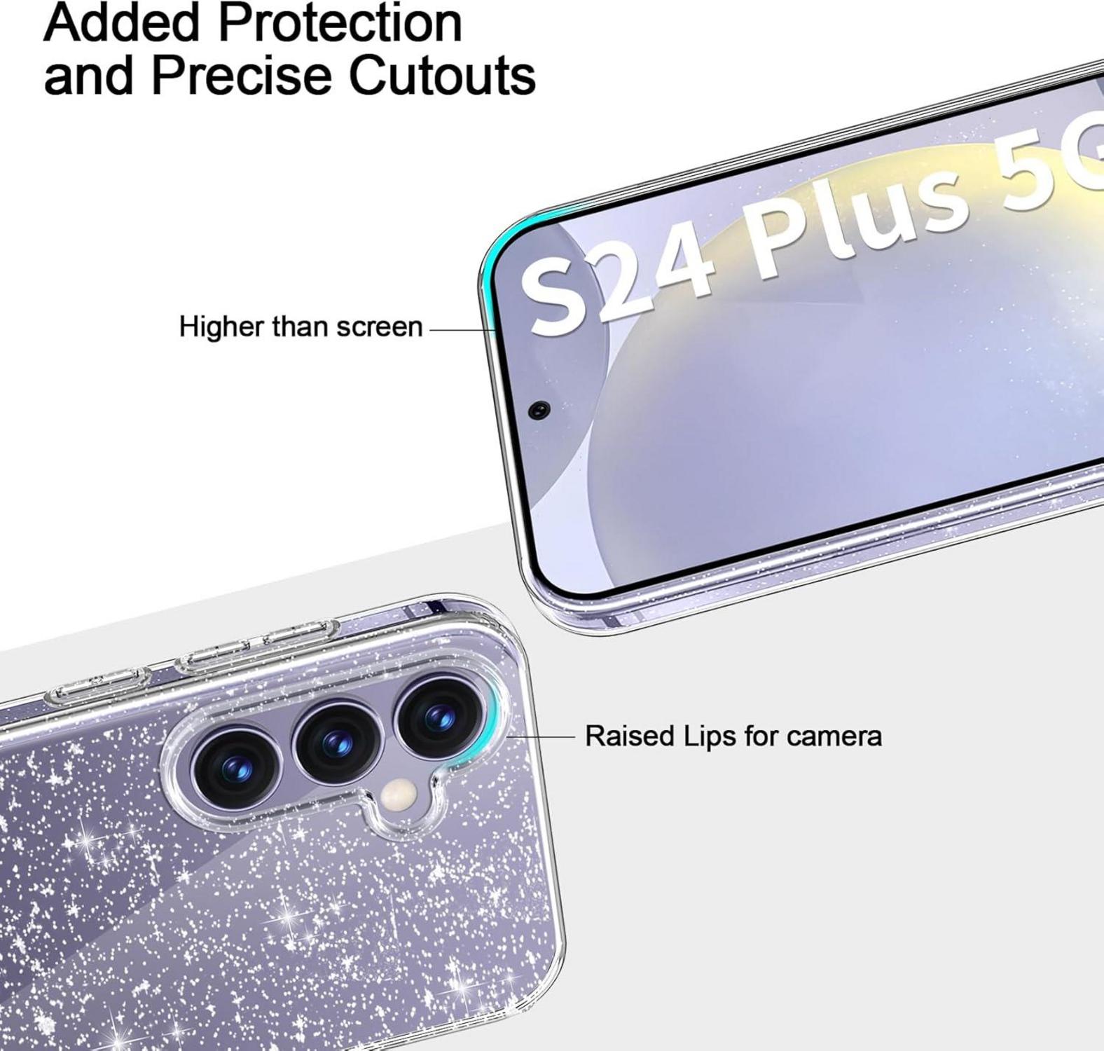 Klar Glitzer Handyhülle Samsung Galaxy S24 Plus 5G + 2x Schutzfolie