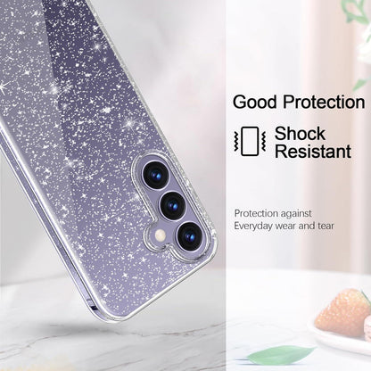 Klar Glitzer Handyhülle Samsung Galaxy S24 Plus 5G Hülle mit SchutzfolieTransparent TPU Silikon Case