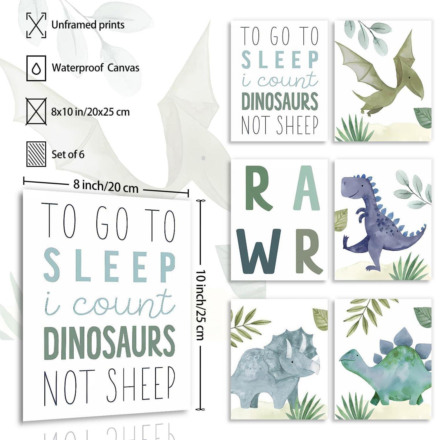 Abstrakte Dinosaurier Wandbilder Set Jungen Kinderzimmer Deko 20x25cm 6er Set