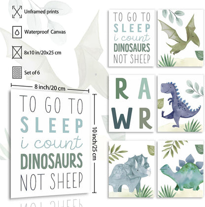 Abstrakte Dinosaurier Wandbilder Set Jungen Kinderzimmer Deko 20x25cm 6er Set
