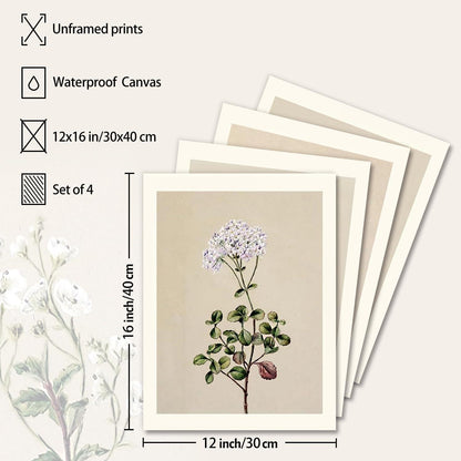 Boho Vintage Blumen Wandbilder Leinwand 30x40 cm Schlafzimmer Wohnzimmer 4er Set