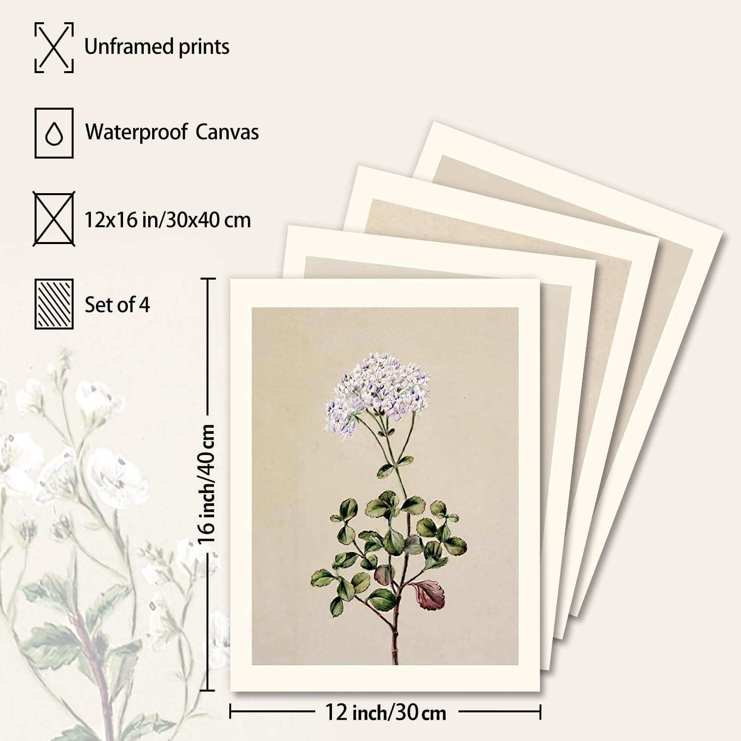 Boho Vintage Blumen Wandbilder Leinwand 30x40 cm Schlafzimmer Wohnzimmer 4er Set