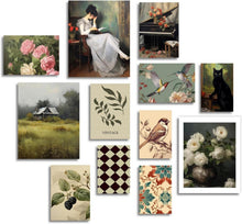 Vintage Französisches Land Wandbild Set 12er Schwarz Katze Blumen