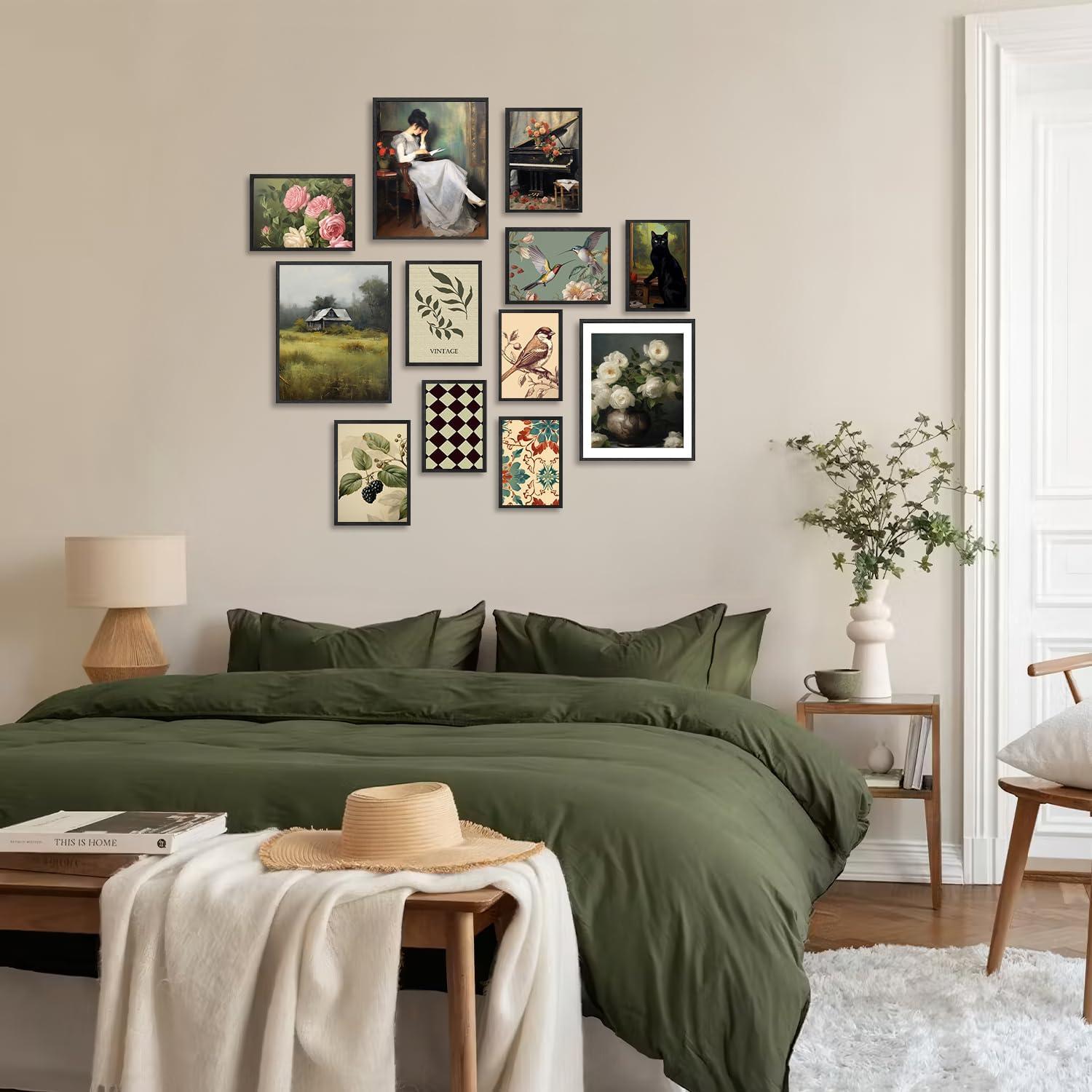 Vintage Französisches Land Wandbild Set 12er Schwarz Katze Blumen