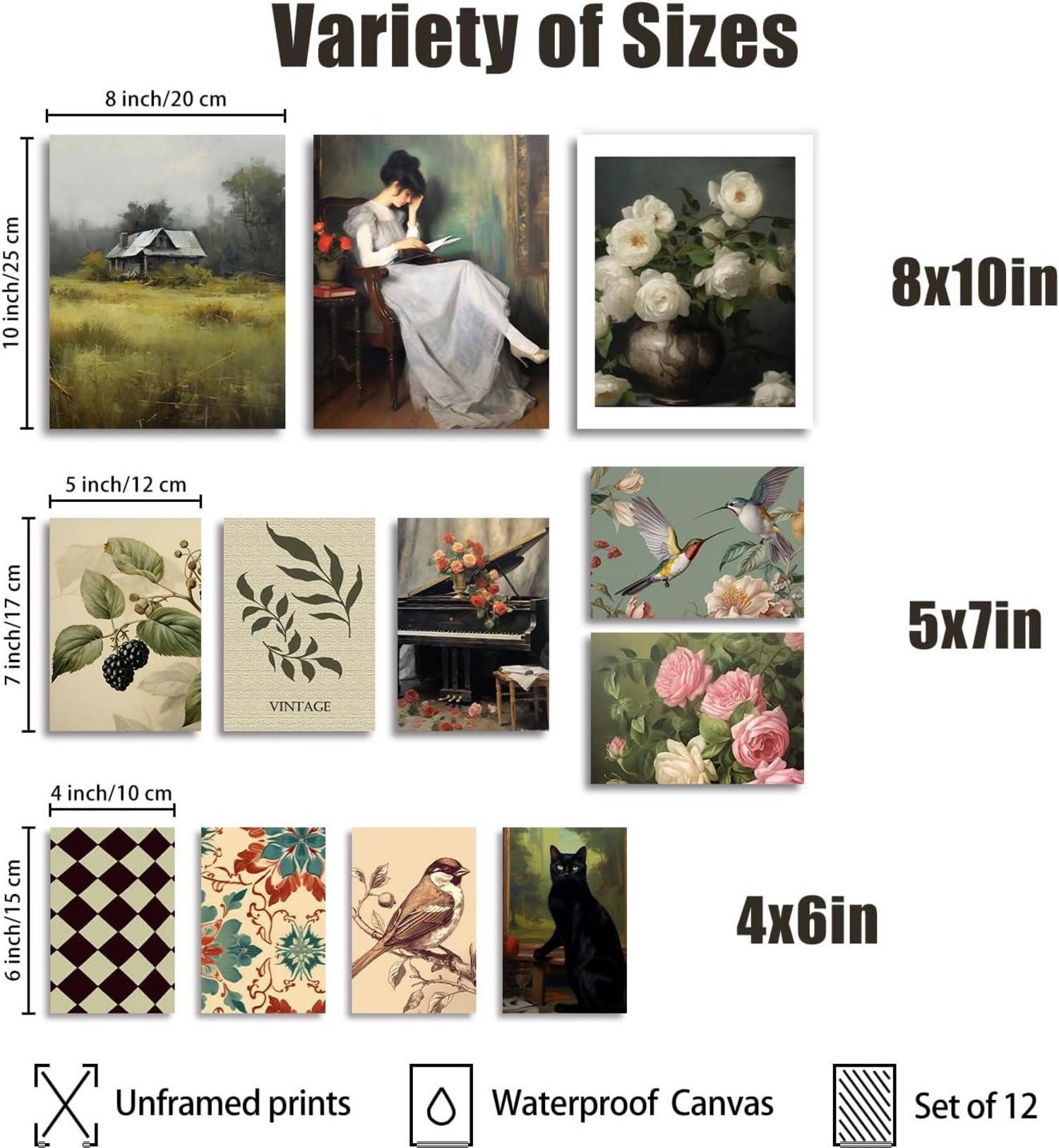 Vintage Französisches Land Blumen Vogel Bilder Leinwand 12er Set