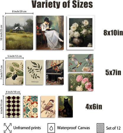 Vintage Französisches Land Blumen Vogel Bilder Leinwand 12er Set