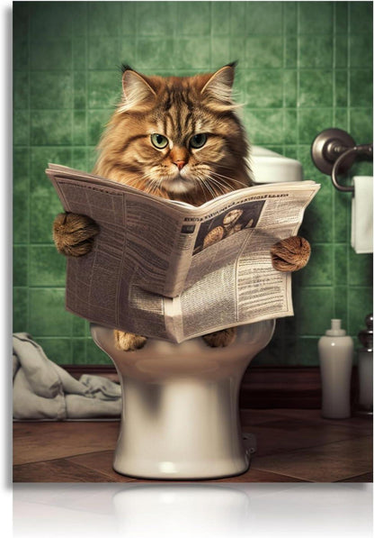 Lustige Katze auf Toilette Wandbild Vintage Deko 30x40cm