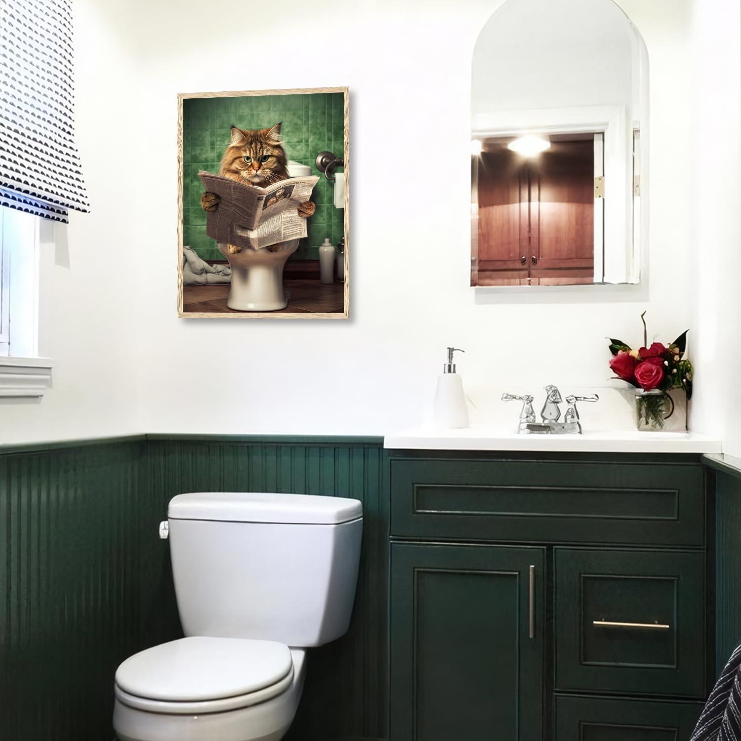 Lustige Katze in Toilette Wandbilder Badezimmer Deko 30x40cm