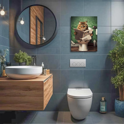 Lustige Katze Toilette Zeitung Vintage Leinwandbild 30x40 cm Badezimmer Wanddekoration