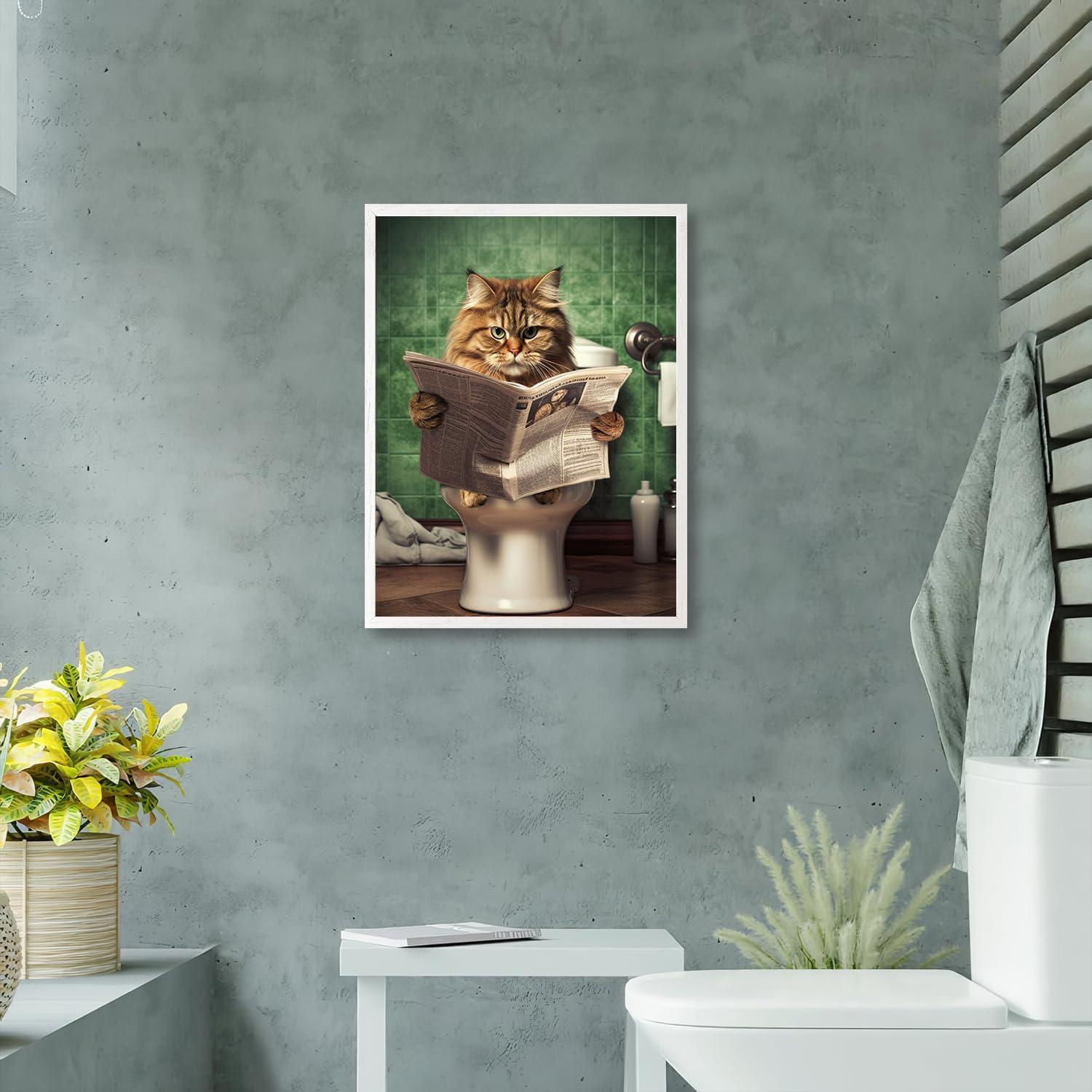 Lustige Katze in Toilette Lesend Wandbild Badezimmer Deko 30x40 cm