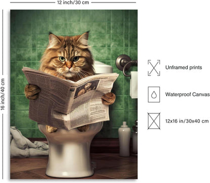 Lustige Katze Toilette Zeitung Lesend Wandbild Badezimmer Deko 30x40cm