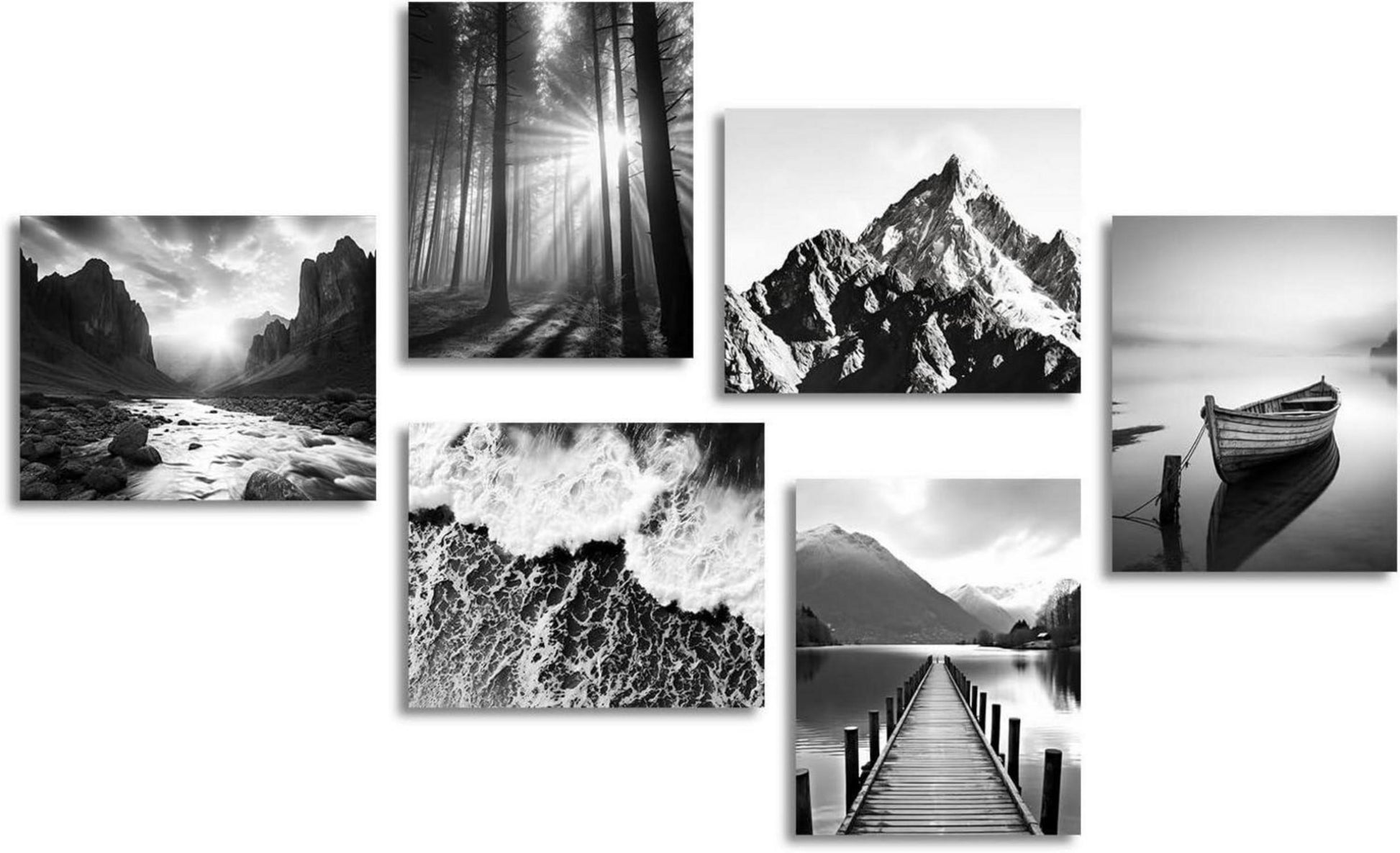 Moderne Schwarz-Weiß Berg Natur Wandbilder 20x25cm Set 6 Stück