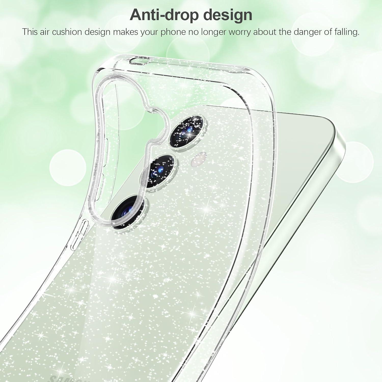 Samsung Galaxy S24 5G Glitzer Handyhülle mit Schutzfolie Transparent Silikon Case