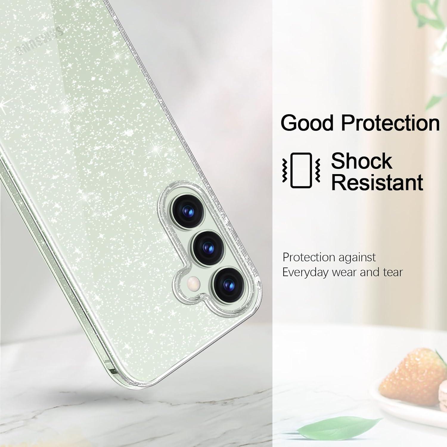 Samsung Galaxy S24 5G Glitzer Handyhülle mit Schutzfolie Transparent Silikon Case