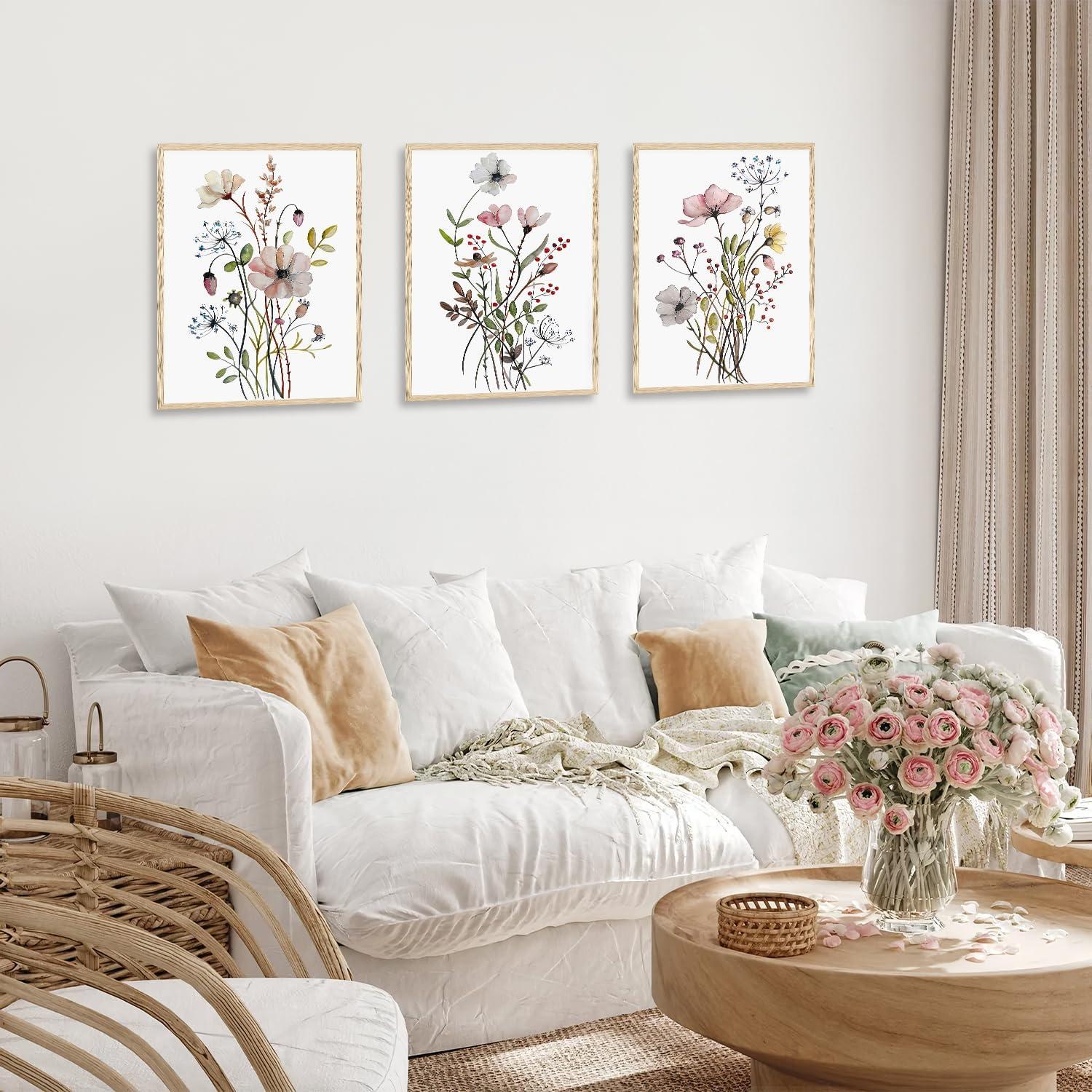 Botanische Blumen Wandbilder Set für Wohnzimmer Deko 30x40