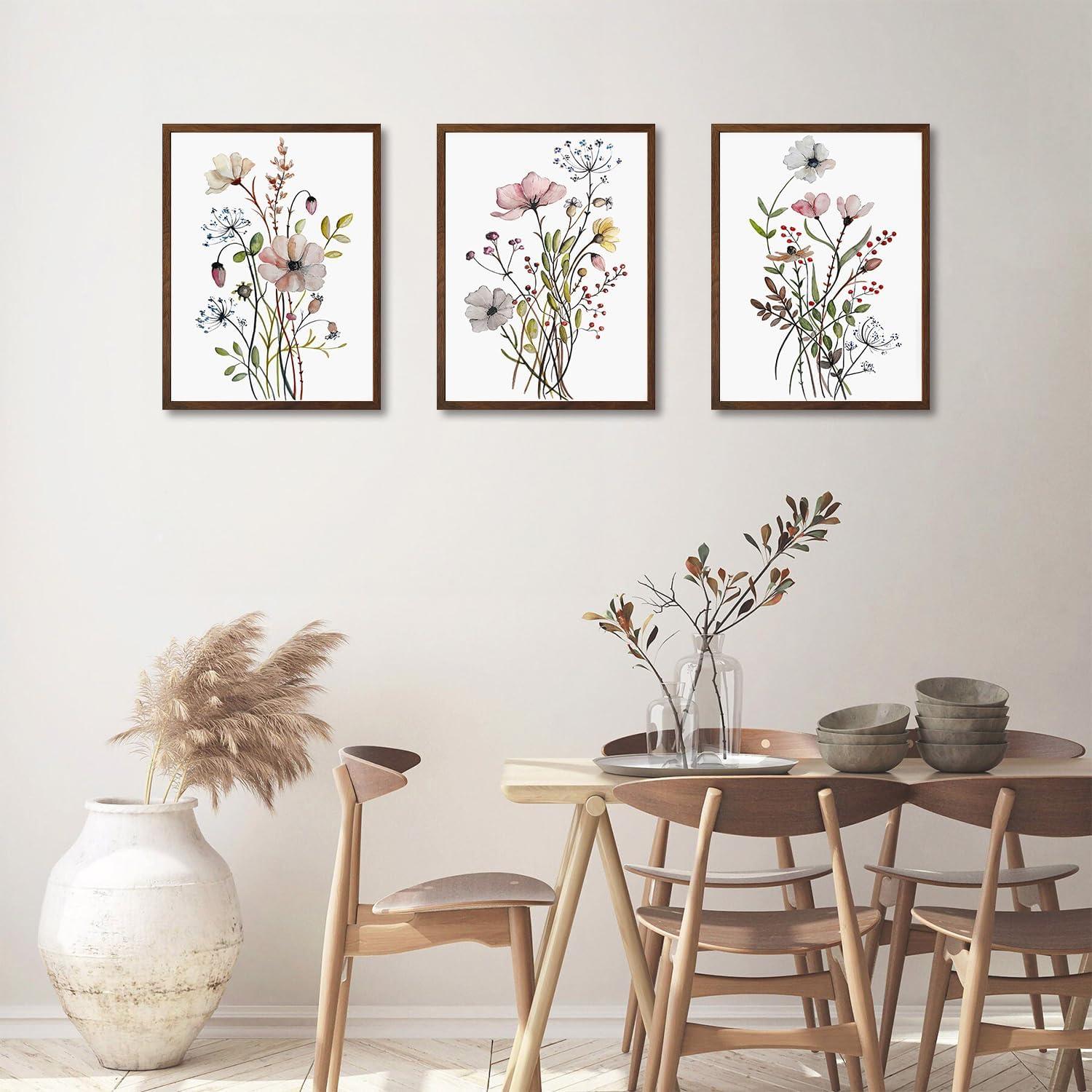 Botanische Leinwandbilder Set für Wohnzimmer Deko 30x40cm, 3er Pack