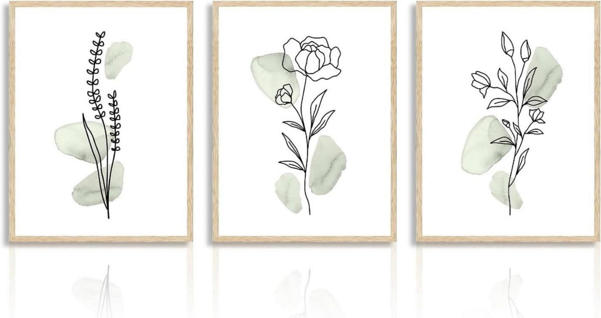 Botanische Wandbilder Salbei Grüne Blumen Linie Leinwand 30x40cm 3er