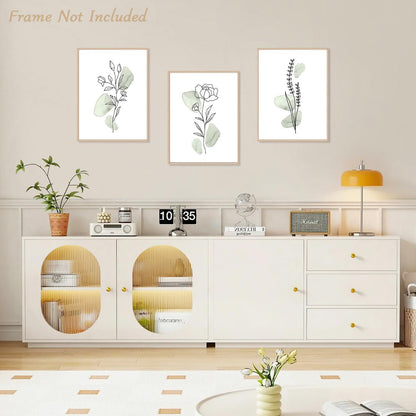 Abstrakte Botanische Wandbilder Minimalistische Salbei Grüne Blumen Poster 30x40 cm 3er Set