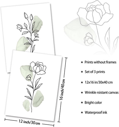 Abstrakte Botanische Wandbilder Minimalistisch Salbei Grün 30x40cm 3er