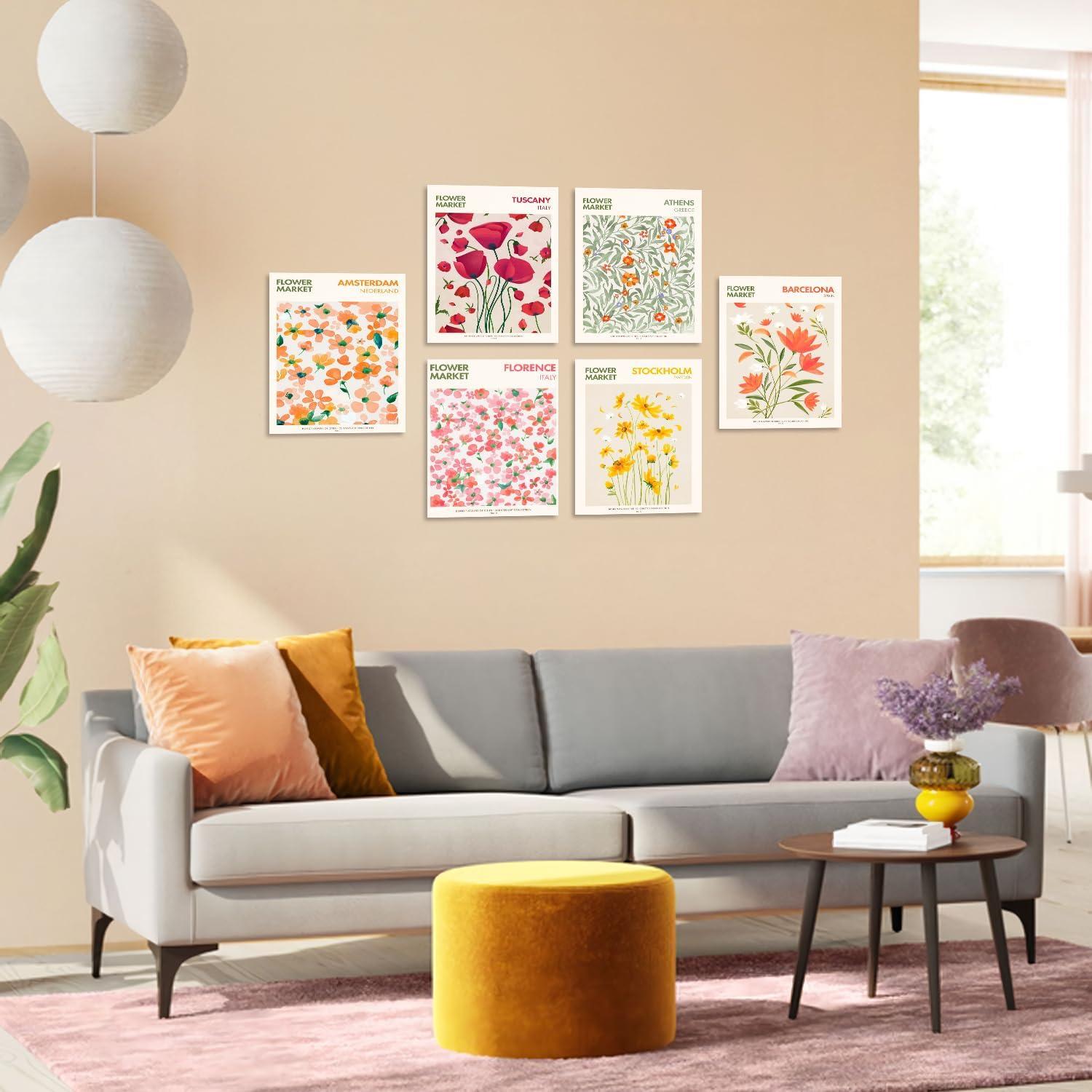 Dazzlewall Blumen Leinwand Bilder 6er Set 20x25cm Wandbilder Vintage Botanisch