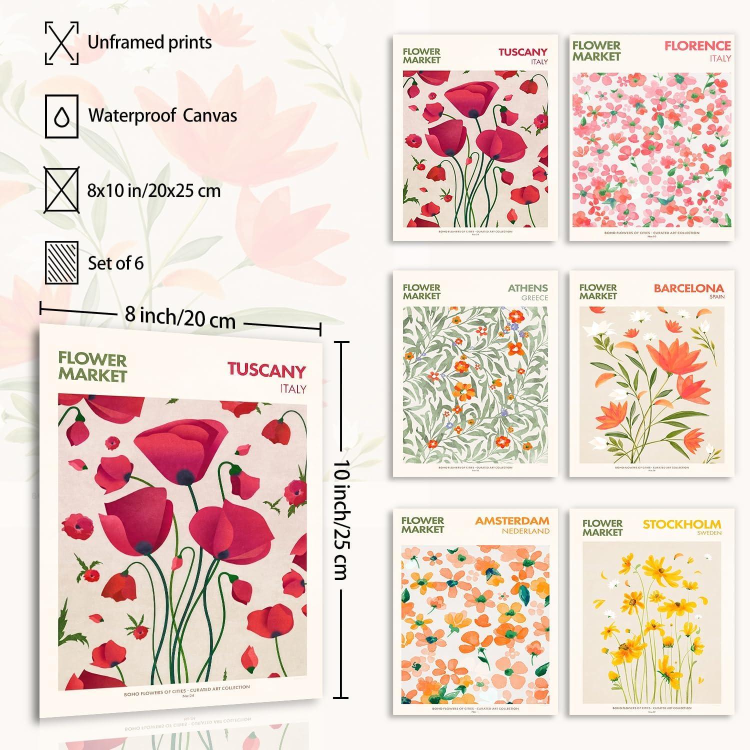 Blumen Wandbilder Vintage Leinwand Bilder 20x25 cm Wohnzimmer Schlafzimmer 6er