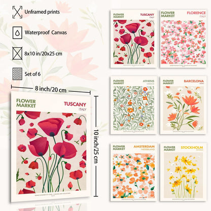 Blumen Wandbilder Vintage Leinwand Bilder 20x25 cm Wohnzimmer Schlafzimmer 6er