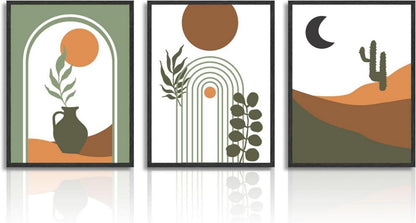 Abstrakte Boho Wandbilder Sonne Mond Salbei Grün Geometrisch 30x40cm