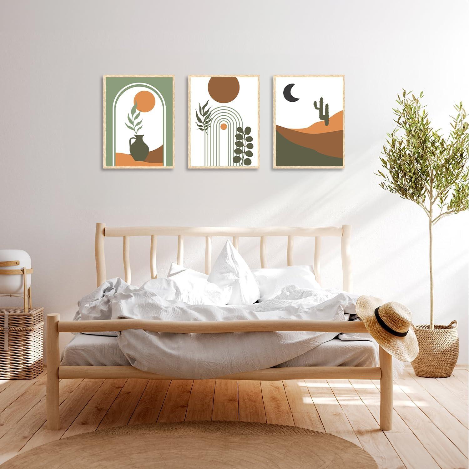 Abstrakte Boho Wandbilder Sonne Mond Salbei Grün Geometrisch 30x40cm