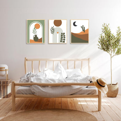 Abstrakte Boho Wandbilder Sonne Mond Salbei Grün Geometrisch 30x40cm