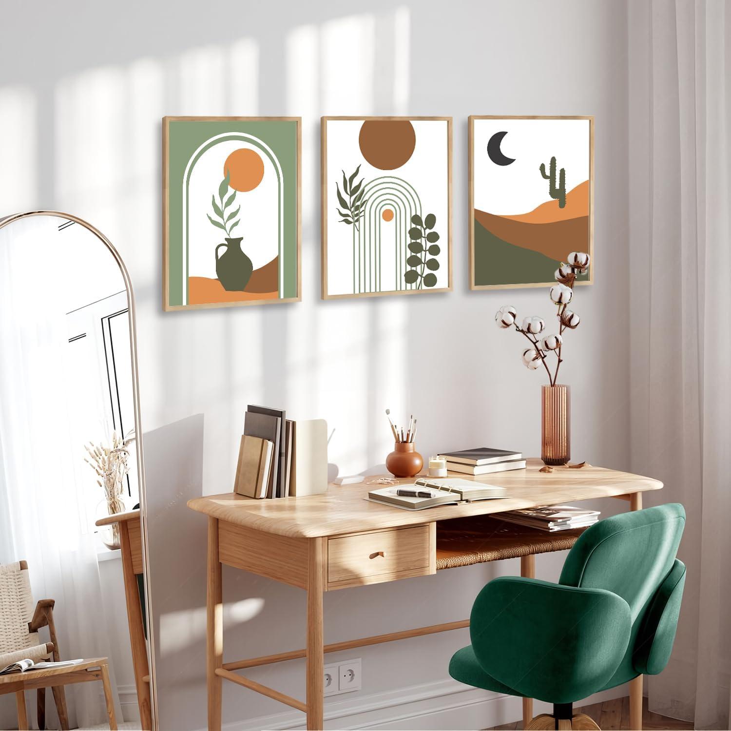 Boho Abstrakte Sonne Mond Leinwandbilder 30x40 cm 3er Set