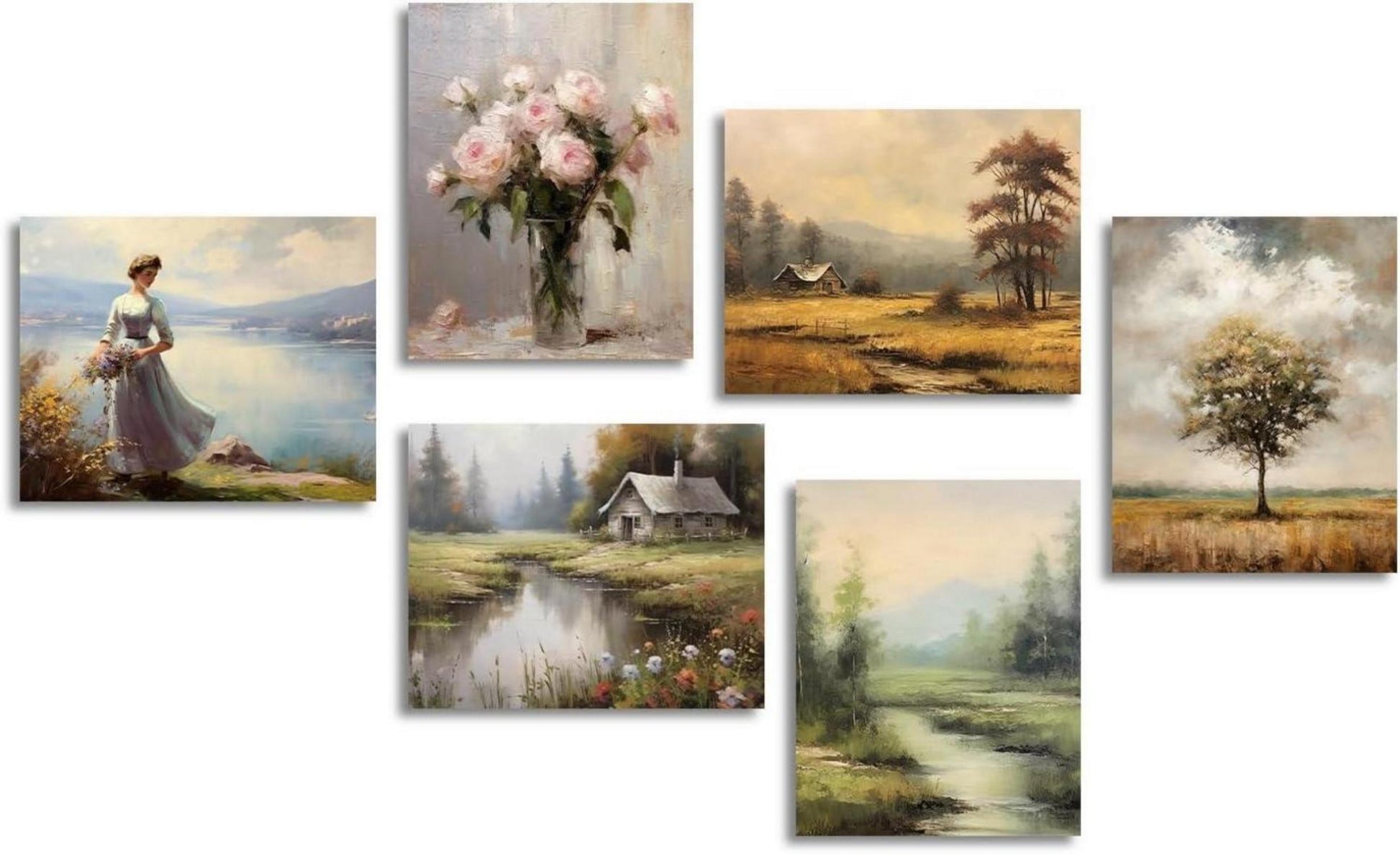 Rustikale Vintage Wandbilder Botanische Leinwand 20x25 cm 6er Set