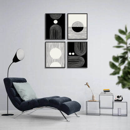 Abstrakte Schwarze Weiße Leinwandbilder Geometrische Linie 30x40cm 4er