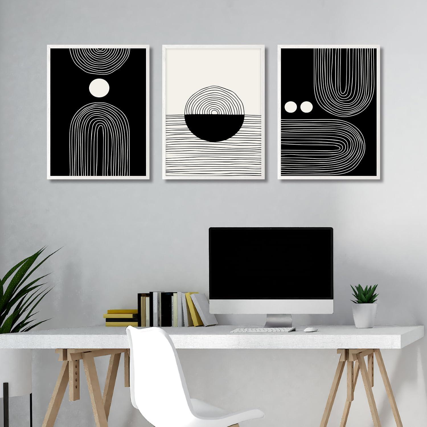 Dazzlewall Boho Schwarz-Weiß Abstrakte Linie Leinwandbilder 30x40 cm 4er Set
