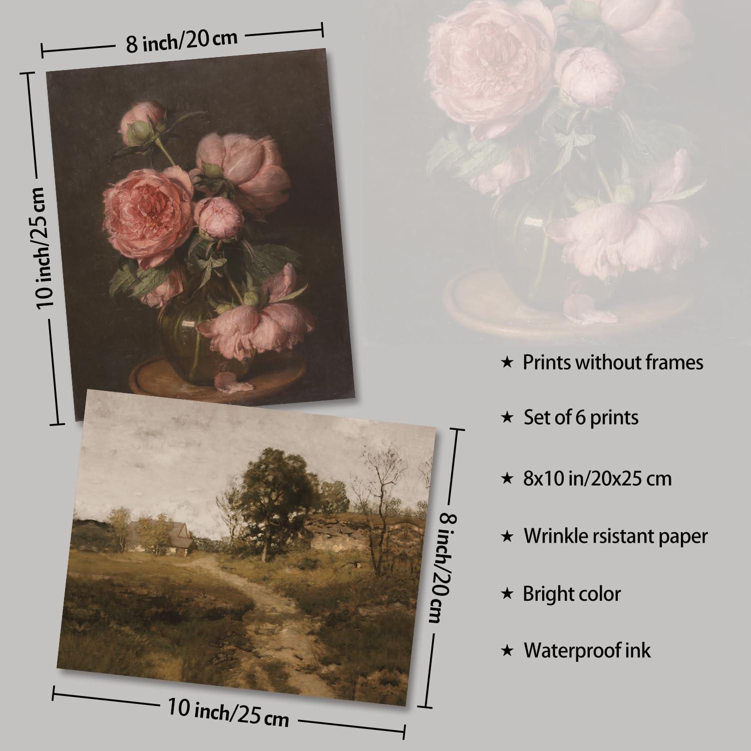 Vintage Französisches Land Blumen Leinwandbilder 20x25cm 6er Set