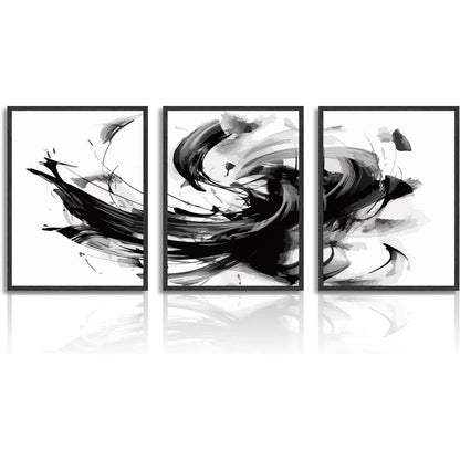Abstrakte Wandkunst Poster 3er Set Schwarz Weiß 30x40cm