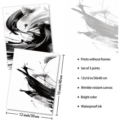 Abstrakte Wandkunst Poster 3er Set Schwarz Weiß 30x40cm