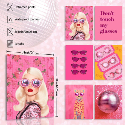 Rosa Discokugel Ästhetische Leinwandbilder 20x25cm 6er Set